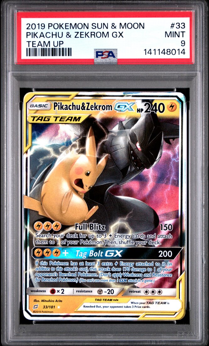2019 #33 Pikachu & Zekrom GX PSA 9 Sun & Moon Team Up