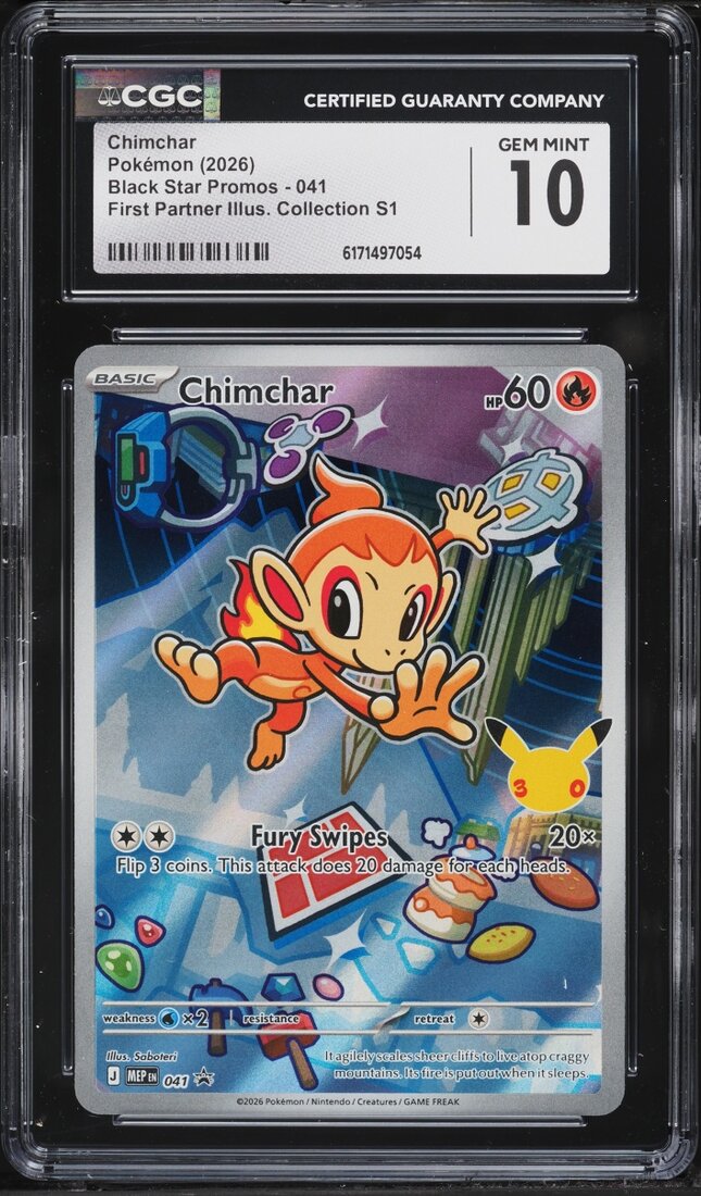 2026 Pokemon Mega Evolution Promo First Partner Illustration Full Art Chimchar #41 CGC 10 GEM