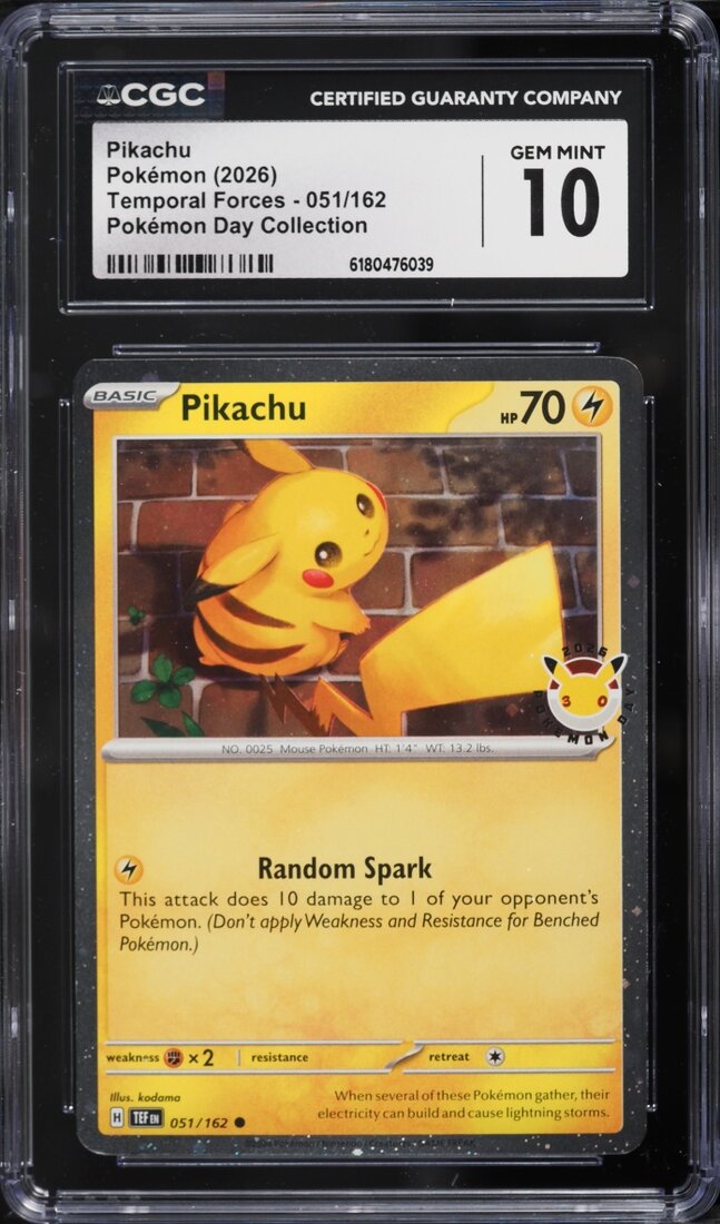 2026 #51 Pikachu CGC 10 Pokemon Scarlet & Violet Temporal Forces Day Collection