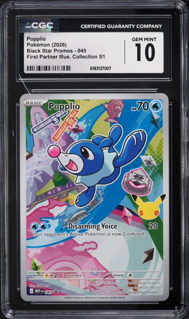 2026 Pokemon Mega Evolution Promo First Partner Illustration S1 Full Art Popplio #45 CGC 10 GEM