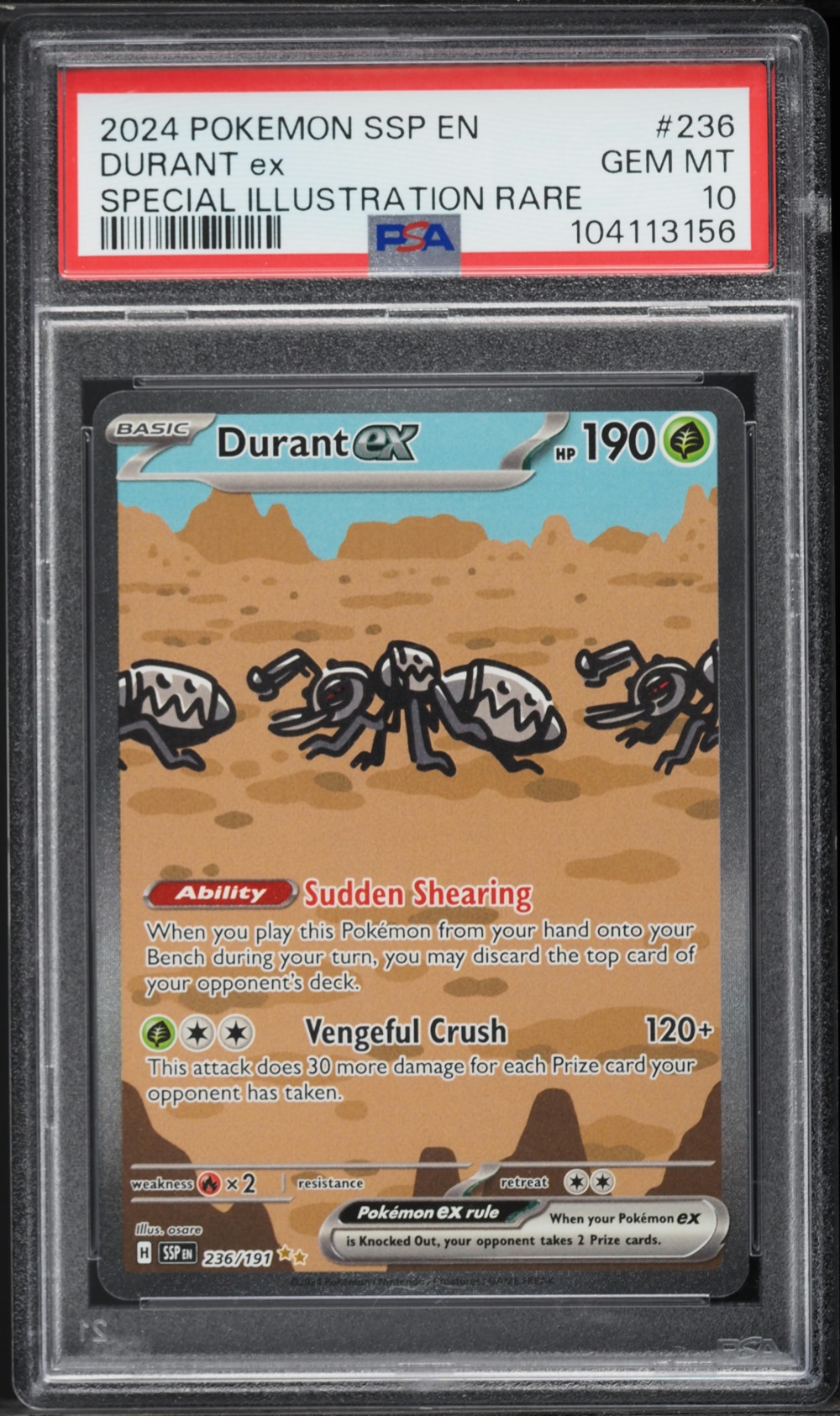 2024 #236 Durant EX PSA 10 Ssp EN-Surging Sparks Pokemon