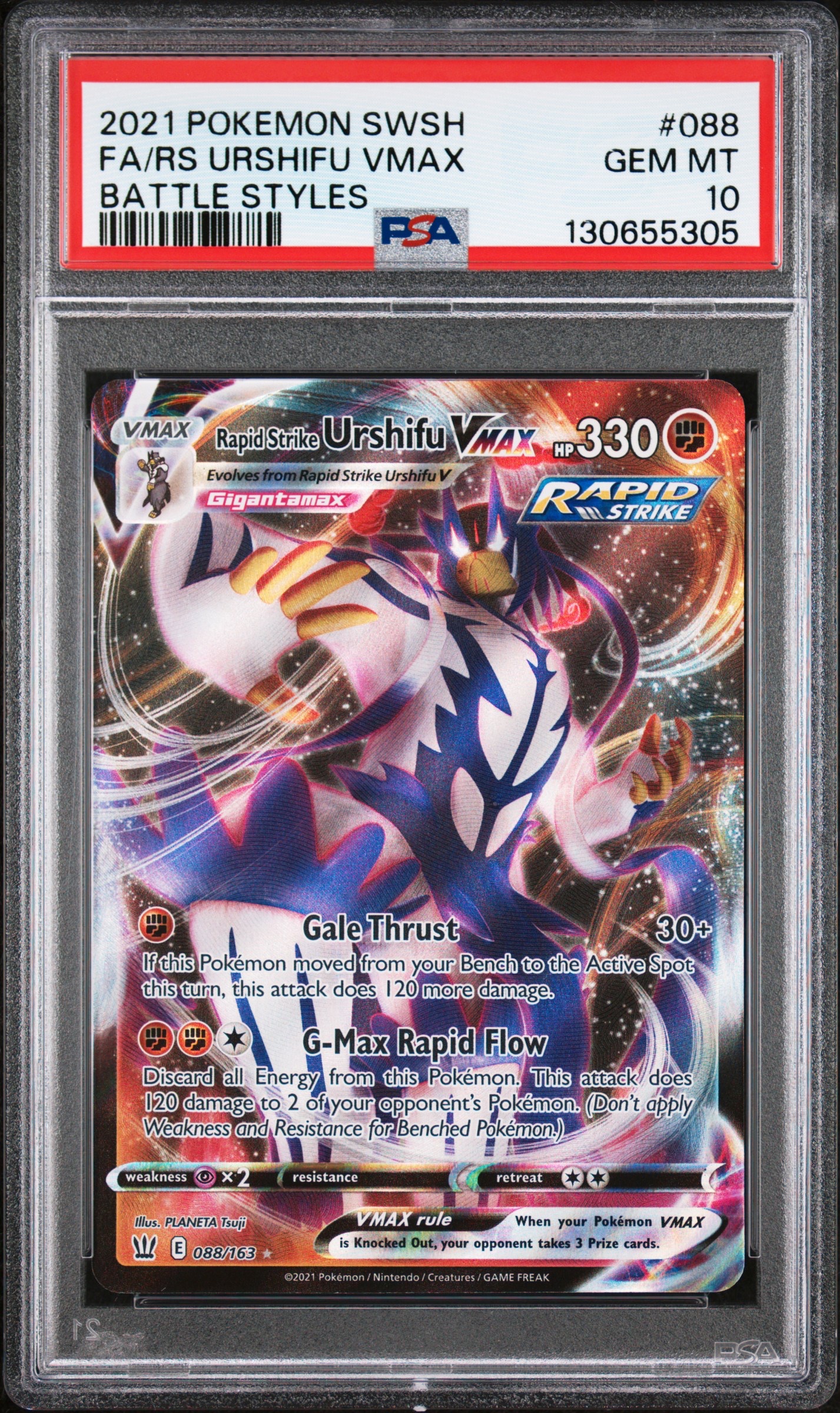 2021 #088 Full Art/Rapid Strike Urshifu Vmax PSA 10 Sword & Shield Battle Styles Pokemon