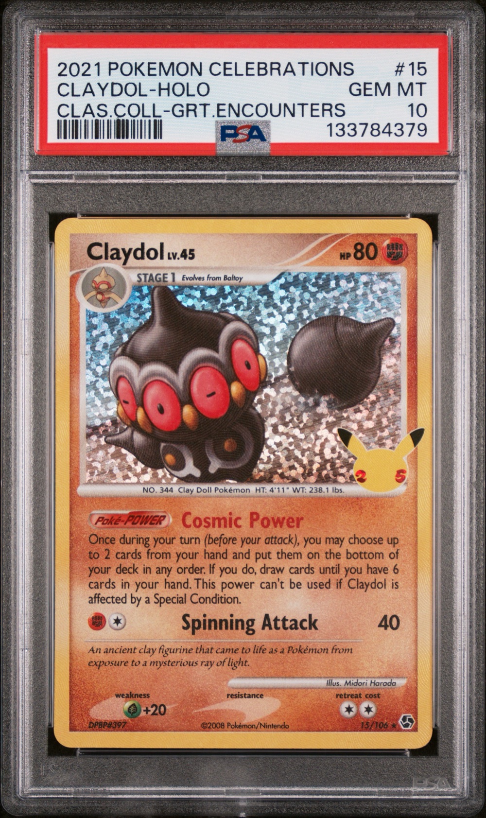 2021 #15 Claydol-Holo PSA 10 Celebrations Classic Collection Pokemon