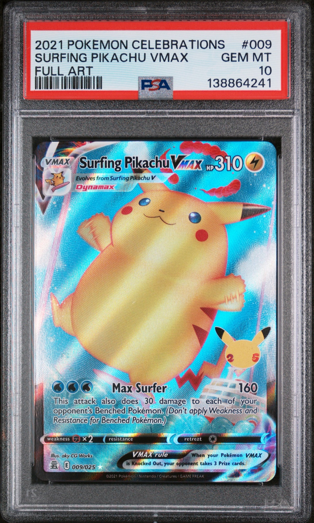 2021 #009 Full Art/Surfing Pikachu Vmax PSA 10 Celebrations