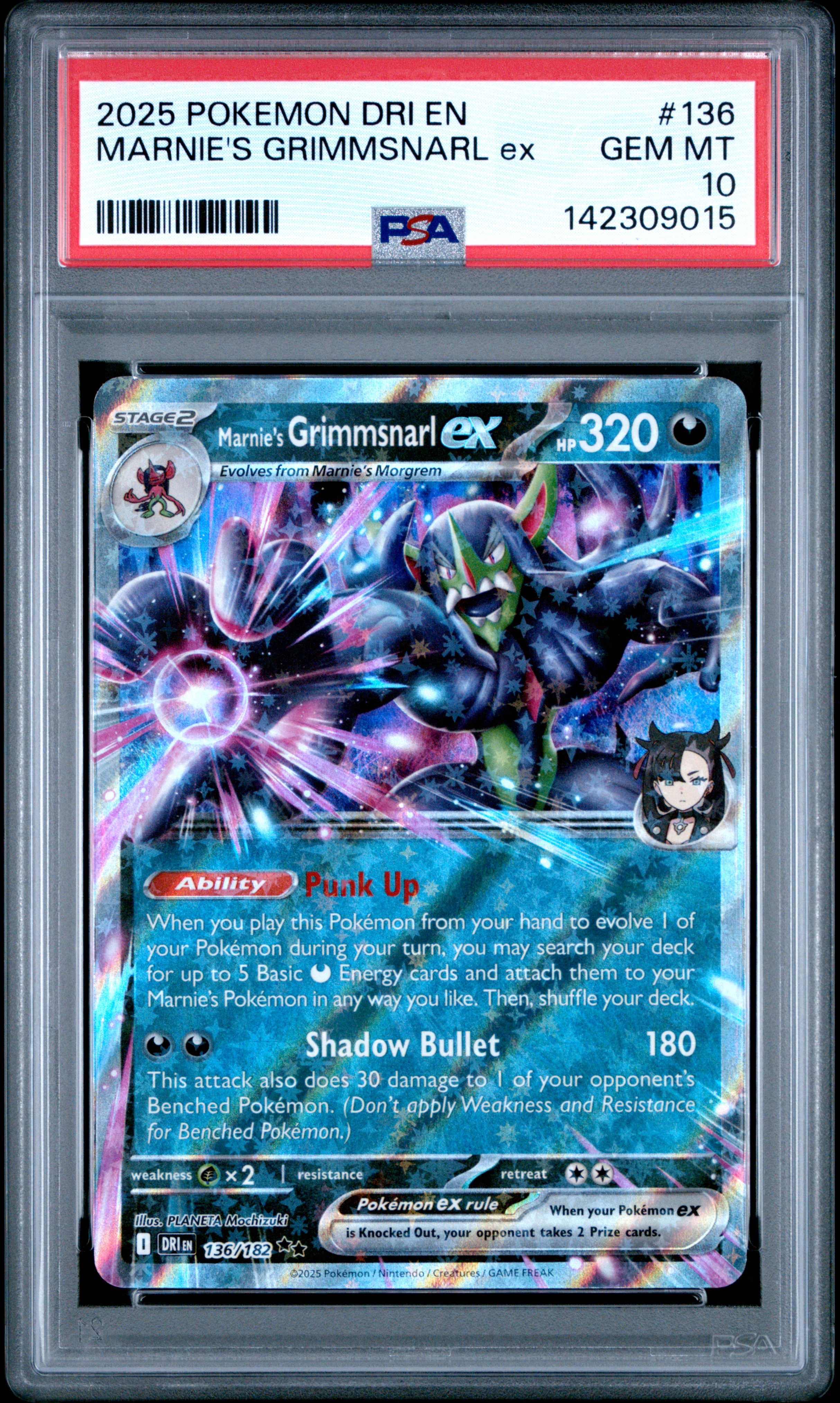2025 #136 Marnie's Grimmsnarl EX PSA 10 Dri EN-Destined Rivals Pokemon