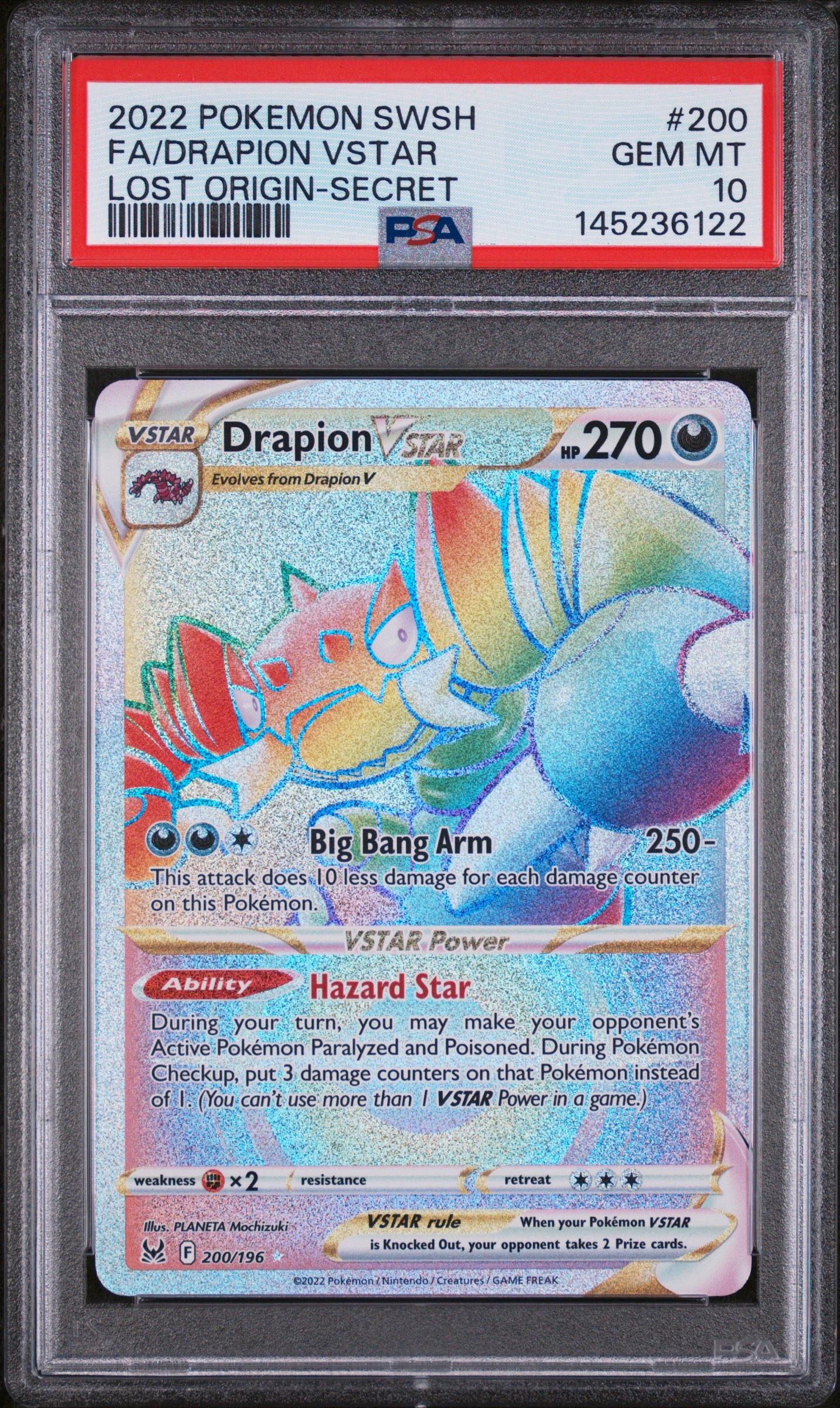 2022 #200 Full Art/Drapion Vstar PSA 10 Sword & Shield Lost Origin
