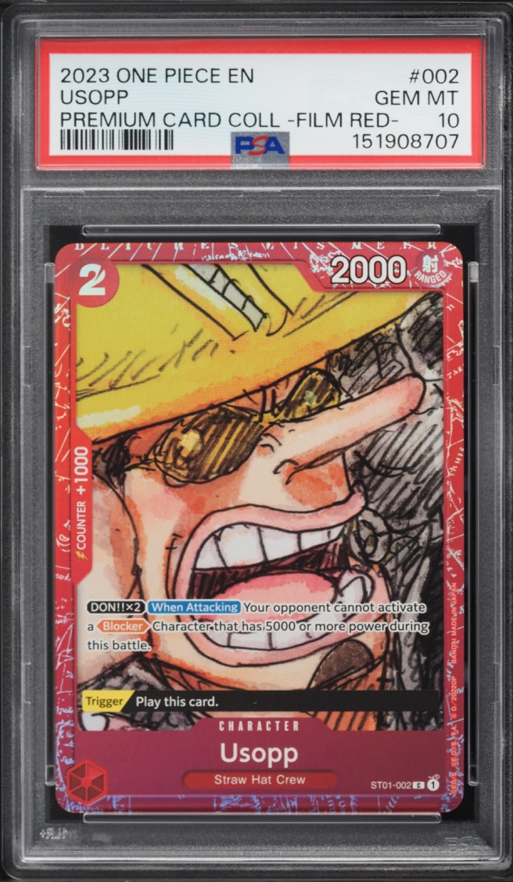 2023 #ST01-002 Usopp PSA 10 One Piece Premium Card Collection Film Red