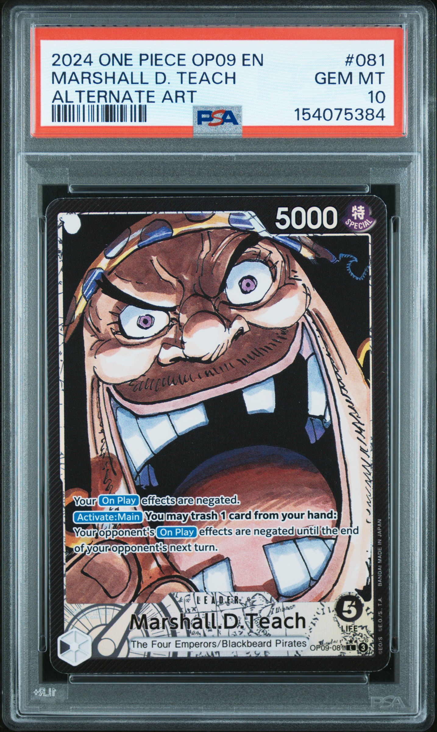 2024 #081 Marshall D. Teach PSA 10 One Piece OP09-Emperors in the New World