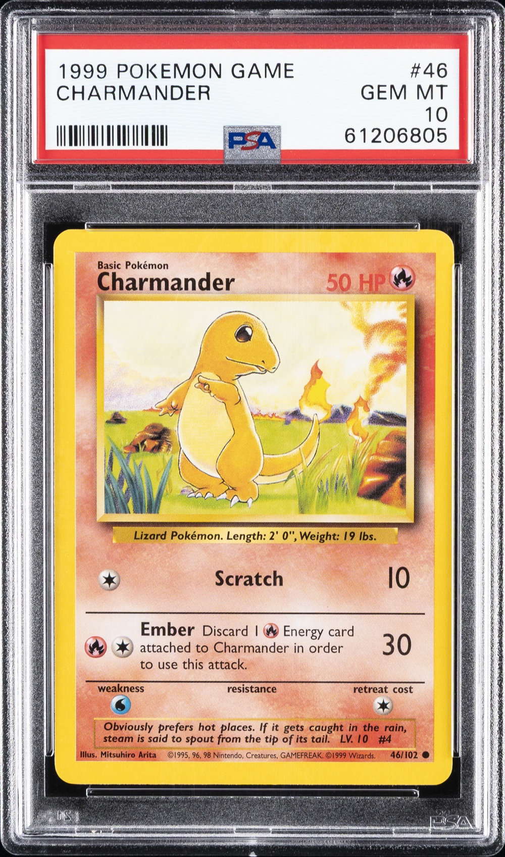 1999 #46 Charmander PSA 10 Game Pokemon