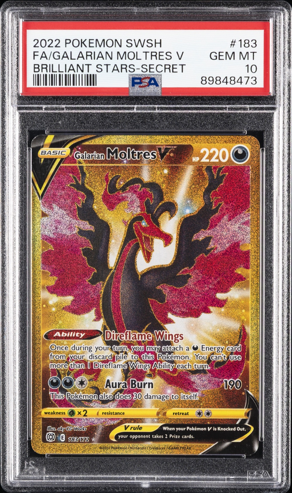 2022 #183 Full Art/Galarian Moltres V PSA 10 Sword & Shield Brilliant Stars Pokemon