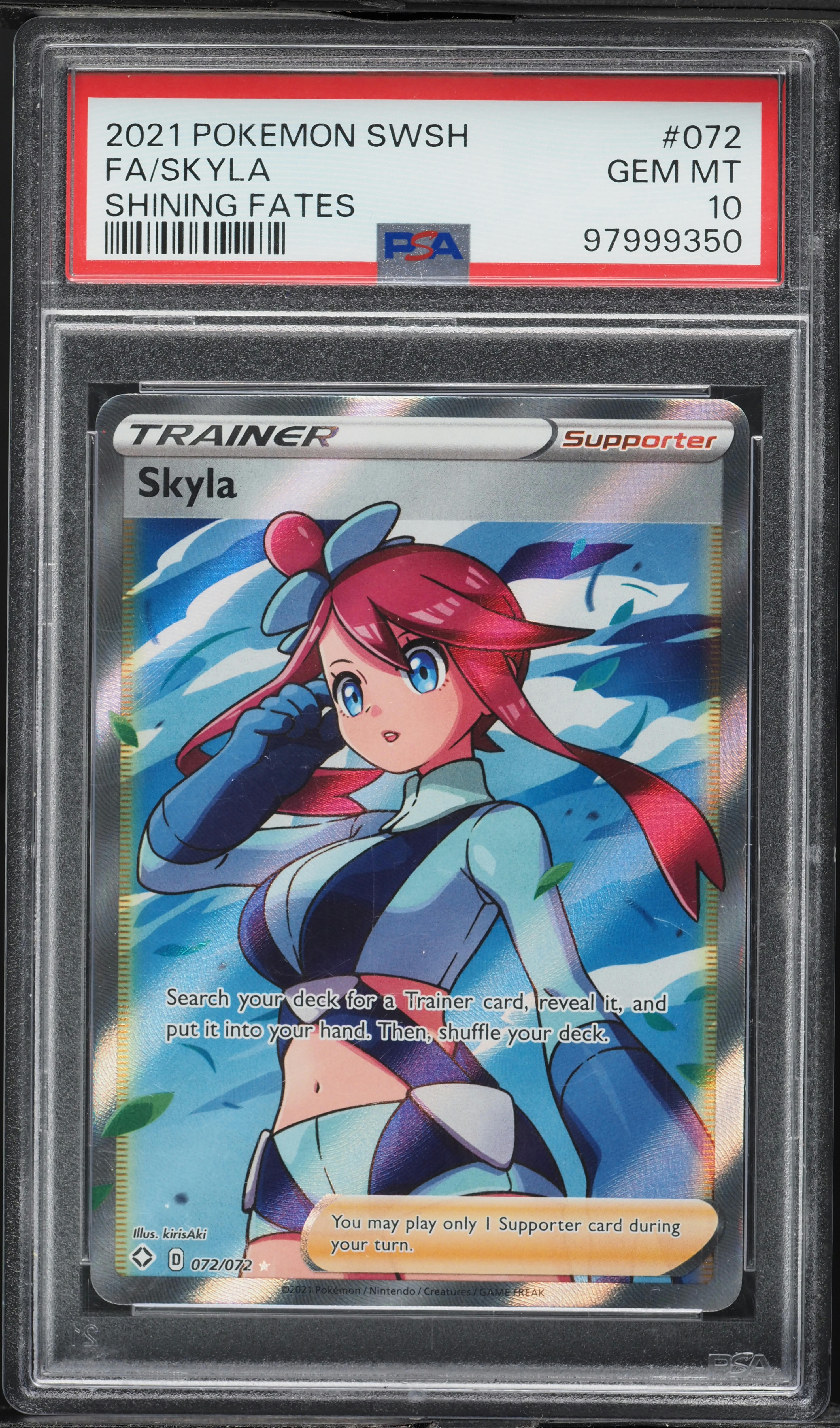 2021 #072 Full Art/Skyla PSA 10 Sword & Shield Shining Fates Pokemon
